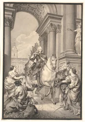 Przygotowanie do malowania: Dania i Norwegia oddają hołd Chr. VI (spalony Christiansborg 1794)
