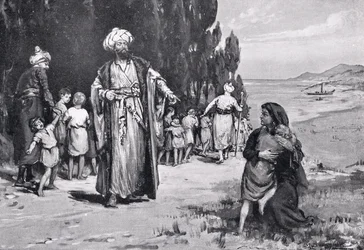 Hołd dzieci dla Turków, ilustracja z "Historii narodów" Hutchinsona