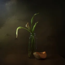 Zwiędłe lilie i melon