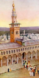 Dziedziniec Wielkiego Meczetu, Damaszek (kolorowa litografia)
