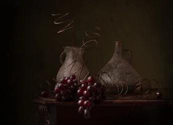 Martwa natura z ciemnymi winogronami
