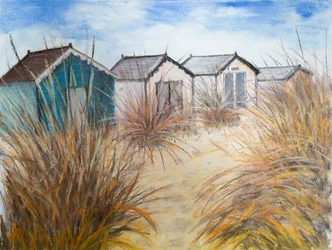 Beach Huts, Kornwalia, 2022 (pastel)