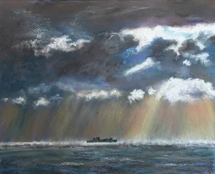 Szkwał przy samotnym statku, 2020 (pastel)