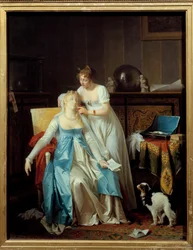Złe wieści Dziewczyna ubrana w strój Premier Empire mdleje, gdy czyta list zapowiadający nieszczęście. Obraz Marguerite Gerard (1761-1837) 1804 Nd. 0,63x0,5 m²