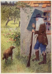 Ilustracja do opowieści o Rip Van Winkle (kolorowa litografia)