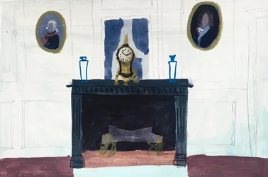 Wnętrze z zegarem, 2018 (akwarela i tempera na papierze)