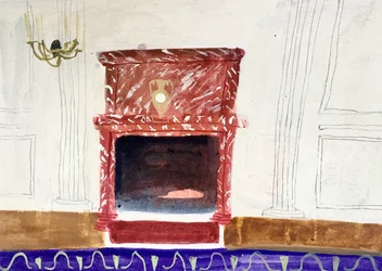 Wnętrze z czerwonym kominem, 2018 (akwarela i tempera na papierze)