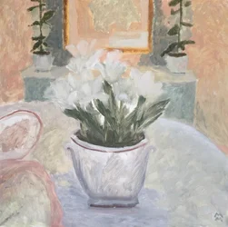 Martwa natura z liliami, wieczór, 2019 (olej na papierze)