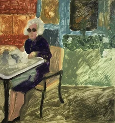 The Lunching Lady lub Lunch w Londynie, 2019 (olej na papierze)