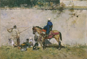 Orientalizm: marokańska rodzina nad wodą (Marokańczycy) - Obraz Mariano Fortuny (1838-1874)