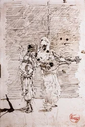 Dwóch arabskich muzyków, około 1871 (pióro i czarny tusz na papierze)