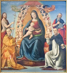 Madonna z Dzieciątkiem i Świętymi (olej na desce)