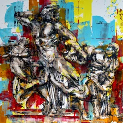 Grupa Laocoonte, 2024 (akryl i olej na odwróconym płótnie)