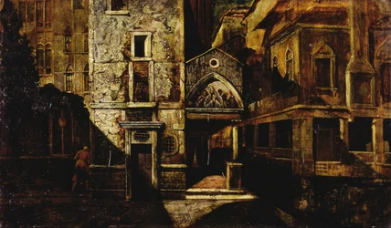Narożnik w Wenecji, Mario de Maria, pseudonim Marius Pictor (1852-1924), olej na desce, 39,5x66,5 cm