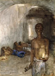 Wędzarnia opium, Sajgon (kredki akwarelowe i kolorowe)