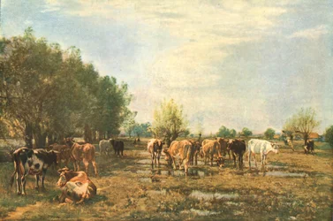 Fen Meadows z bydłem, 1877, c1930.