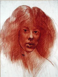 Głowa dziewczyny (czerwona kreda na papierze)