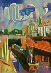 łódź na kanale przy śluzie trent - de chirico