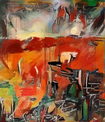 Czerwony krajobraz z krową