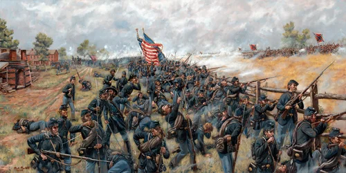 The Brickyard Fight 154th New York Infantry at Gettysburg, 2024 (olej na płótnie)