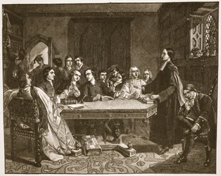 John Wesley i jego przyjaciele z Oksfordu, ilustracja z książki „The Church of England: A History for the People” autorstwa H.D.M. Spence-Jones, wyd. ok. 1910 (lito) (zdjęcie w sepii)