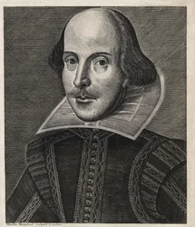 "William SHAKESPEARE (1564-1616) reprezentowany przez Martina Droeshouta