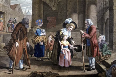 Lekcja człowieczeństwa. Edukacja młodej dziewczyny, ok. 1790 r. (rycina)