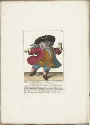 Krasnolud Gilles Platfues jako francuski mistrz tańca, ca. 1710 Mgr. Gilles Platfues, mistrz tańca w Academie des Lourdeaux (tytuł na obiekcie) Il Callotto resurcitato lub nowo mianowany gabinet Zwerchen (tytuł serii)