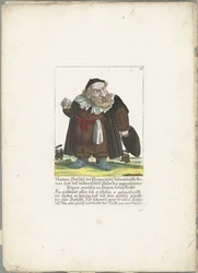 De joodse dwerg Natan Hirschl, ok. 1710 Natan Hirschl, prymas Żydów praskich i zatwierdzony przez prawo Hoebraic-maister Püpen, w stroju szkolnym (tytuł na obiekcie) Il Callotto resurcitato lub Nowo umeblowana szafka Zwerchen (se