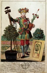 Ogrodnik. Grawer autorstwa Martina Engelbrechta (1684-1756), w „Nowym zespole habilles manewrów” XVIII w., Niemcy. Paryż, Sztuka Dekoracyjna
