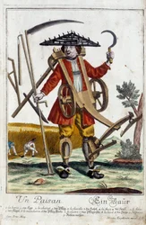 Wieśniak. Grawer autorstwa Martina Engelbrechta (1684-1756), w „Nowym zespole habilles manewrów” XVIII w., Niemcy. Paryż, Sztuka Dekoracyjna