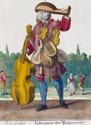 Lutniarz, rycina z Assemblage des nouveau manouvries habilles autorstwa Martina Engelbrechta (1684-1756), Niemcy