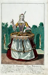 Metier: Żona stolarza. Grawer autorstwa Martina Engelbrechta (1684-1756), w „Nowym zespole habilles manewrów” XVIII w., Niemcy. Paryż, Sztuka Dekoracyjna