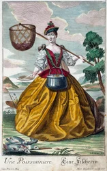 Metier: Ryba. Grawer autorstwa Martina Engelbrechta (1684-1756), w „Nowym zespole habilles manewrów” XVIII w., Niemcy. Paryż, Sztuka Dekoracyjna