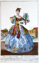 Żona miękkiego meblarza, ok.1735 (kolorowy grawerunek)