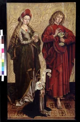 Jan apostoł, Maria Magdalena i darczyńca. Obraz Martina Schongauera (ok. 1445 lub 1450-1491). Olej na drewnie