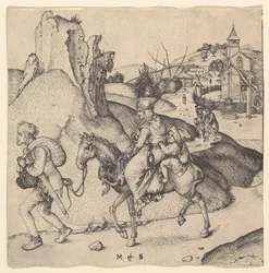 Rodzina chłopska idąca na targ, ok. godz. 1435-1491.