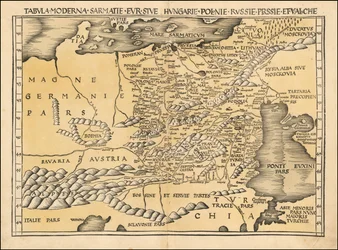 Mapa Polski, Bałtyku, Węgier i Europy Wschodniej z 1513 r. autorstwa Martina Waldseemüllera