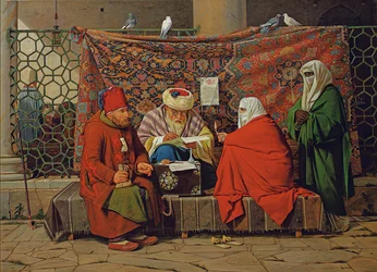 Turecki notariusz sporządzający umowę małżeńską przed meczetem Kilic Ali Pasha, Tophane, Konstantynopol