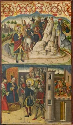 Święty Krzysztof spotyka szatana, Święty Krzysztof przed królem Licji, 1480-85