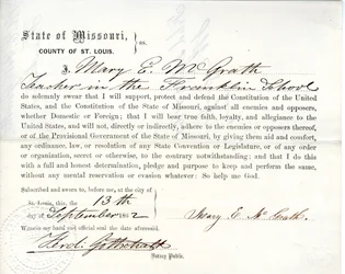 Przysięga lojalności Mary E. McGrath z Missouri, hrabstwo St. Louis