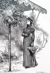 Kobieta kupuje ostrokrzew do ozdób choinkowych. Mary Ellen Edwards (1838-1934), angielska artystka