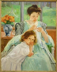 Młoda matka szyjąca (obraz na płótnie)