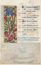 MS Lewis EM 11:22v Panel kwiatowy z akantem, różowym i gąsienicowym, z Godzin Ludwika XII, 1498-99 (tempera i złoto na pergaminie)