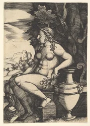Siedzący akt obok wazonu, 1537.