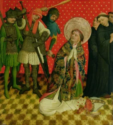 Męczeństwo św. Tomasza z Canterbury, panel z ołtarza św. Tomasza z kościoła św. Jana w Hamburgu, rozpoczęty w 1424 r. (tempera und olej na panelu)