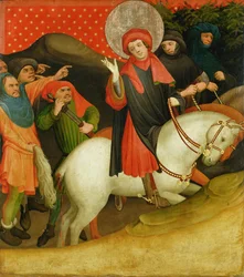Wyśmiewanie św. Tomasza, panel z ołtarza św. Tomasza z kościoła św. Jana w Hamburgu, rozpoczęty w 1424 r. (tempera und olej na panelu)