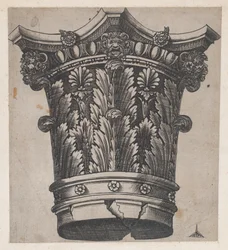 Lustro rzymskiej świetności: Stolica z głowami i maskami, ca. 1537., ca. 1537