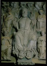 Fragment Portico de la Gloria przedstawiający Chrystusa w kamieniu Majestatu