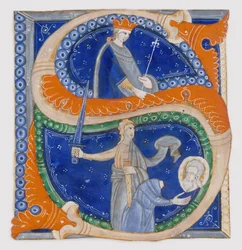 Iluminacja rękopisu ze ścięciem św. Pawła w inicjał..., wł., ca. 1278.